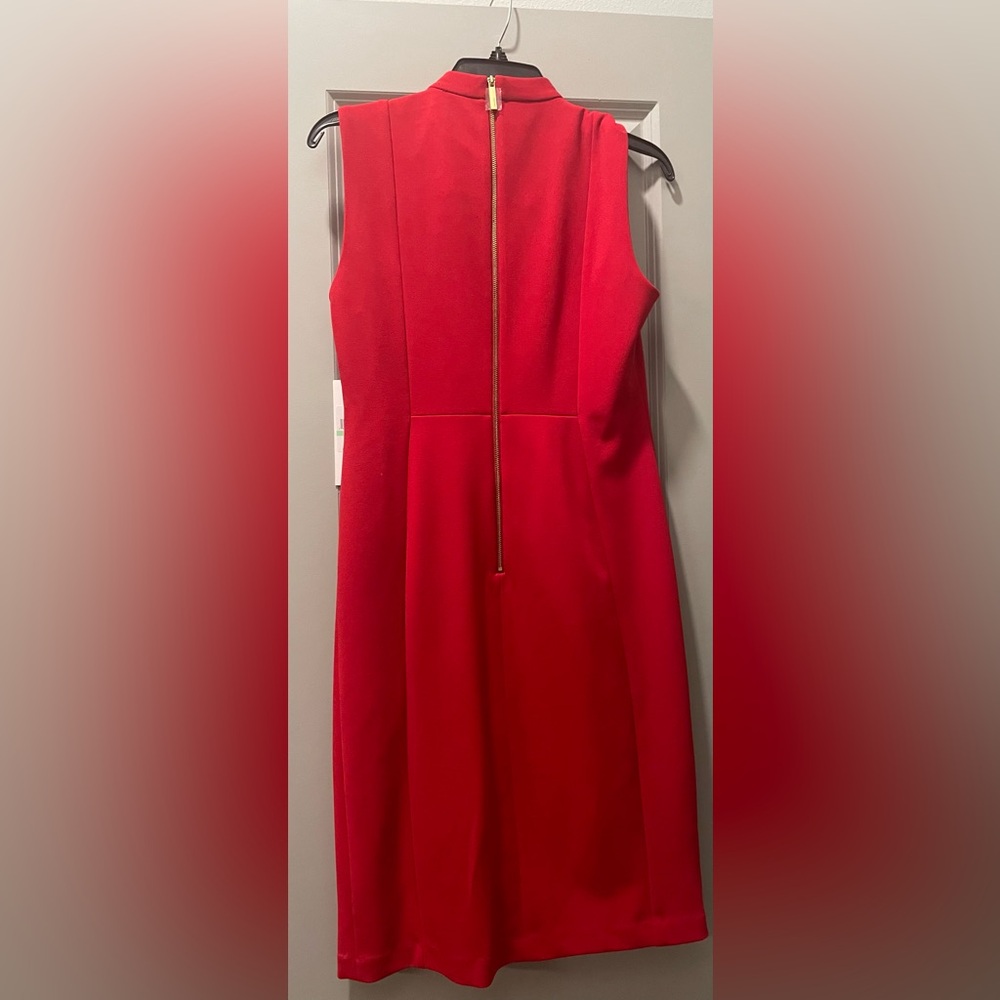 Red Calvin Klein Mock Neck Bow Women's Dress - Picture 3 of 7